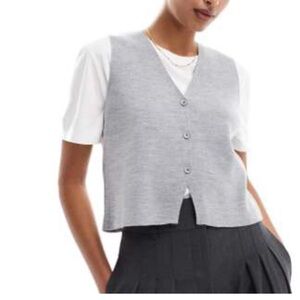 ASOS Design Gray Knitted Compact V Neck Vest